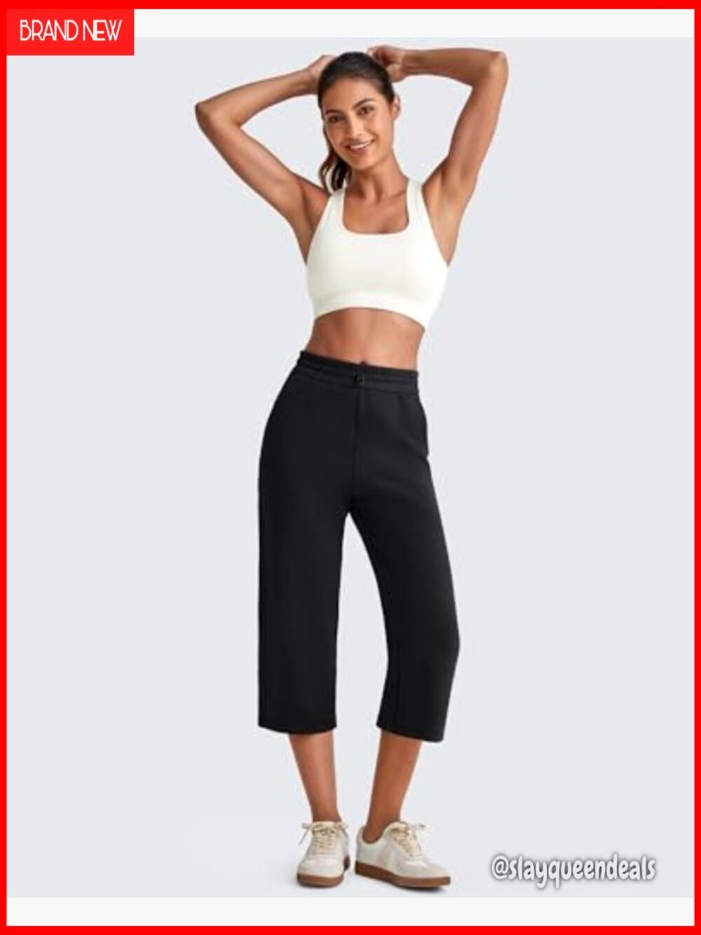 Wide Leg Capri Pants with Pockets High Waist Adjustable Shockcord Summer Travel - Picture 2 of 6